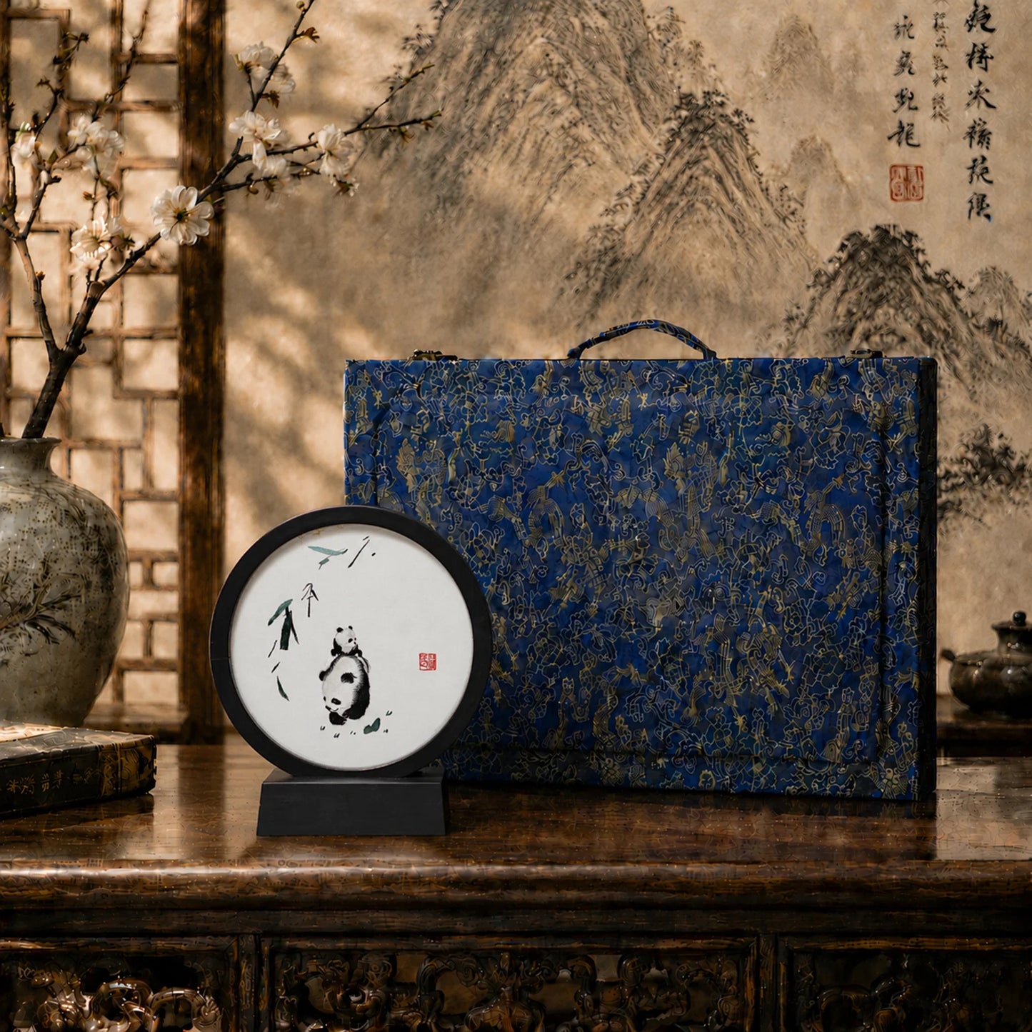 Museum-Quality Panda & Cub Suzhou Embroidery Ornament