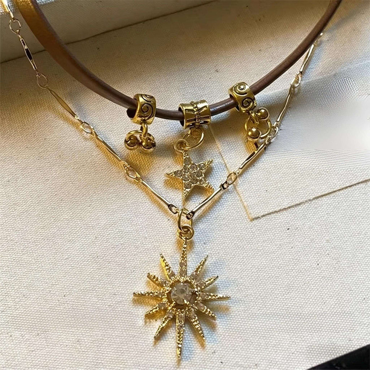 2-in-1 Celestial Sun Star Double Layer Choker Necklace, gift for her
