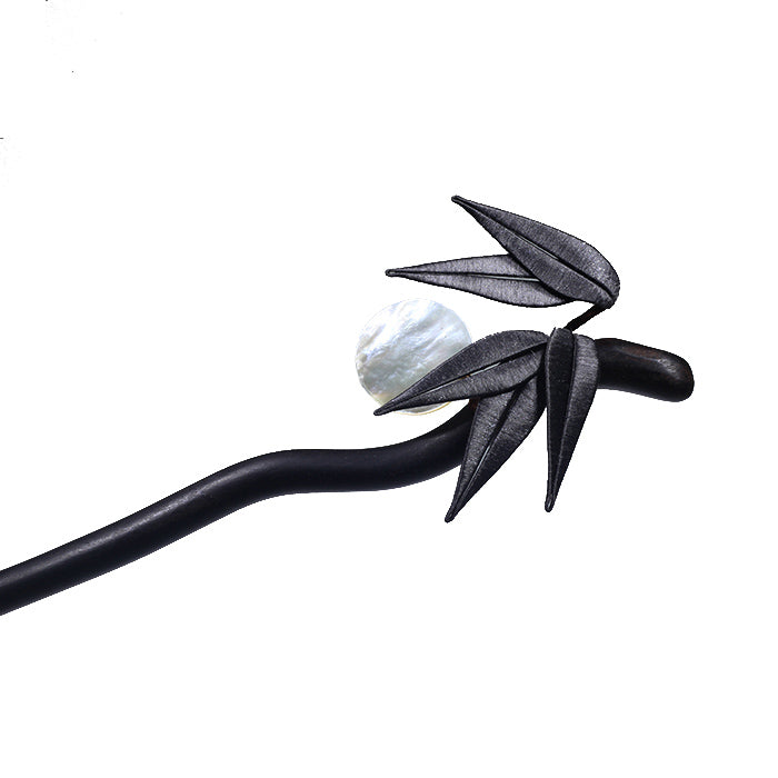 Traditional ink painting style bamboo leaf hair stick for Hanfu and Qipao