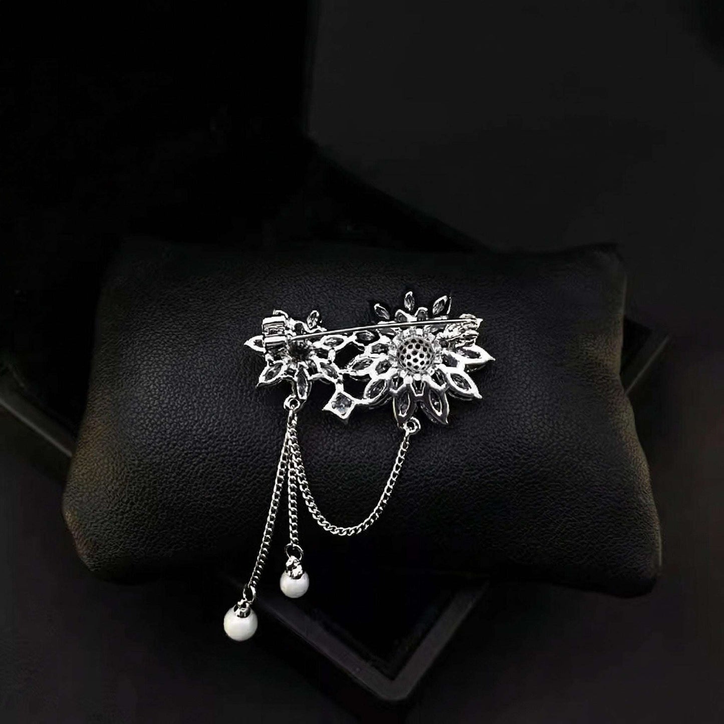 Crystal Flower Brooch, Rhinestone Pearl Pin, Vintage Style Jewelry, Zircon Gift For Her