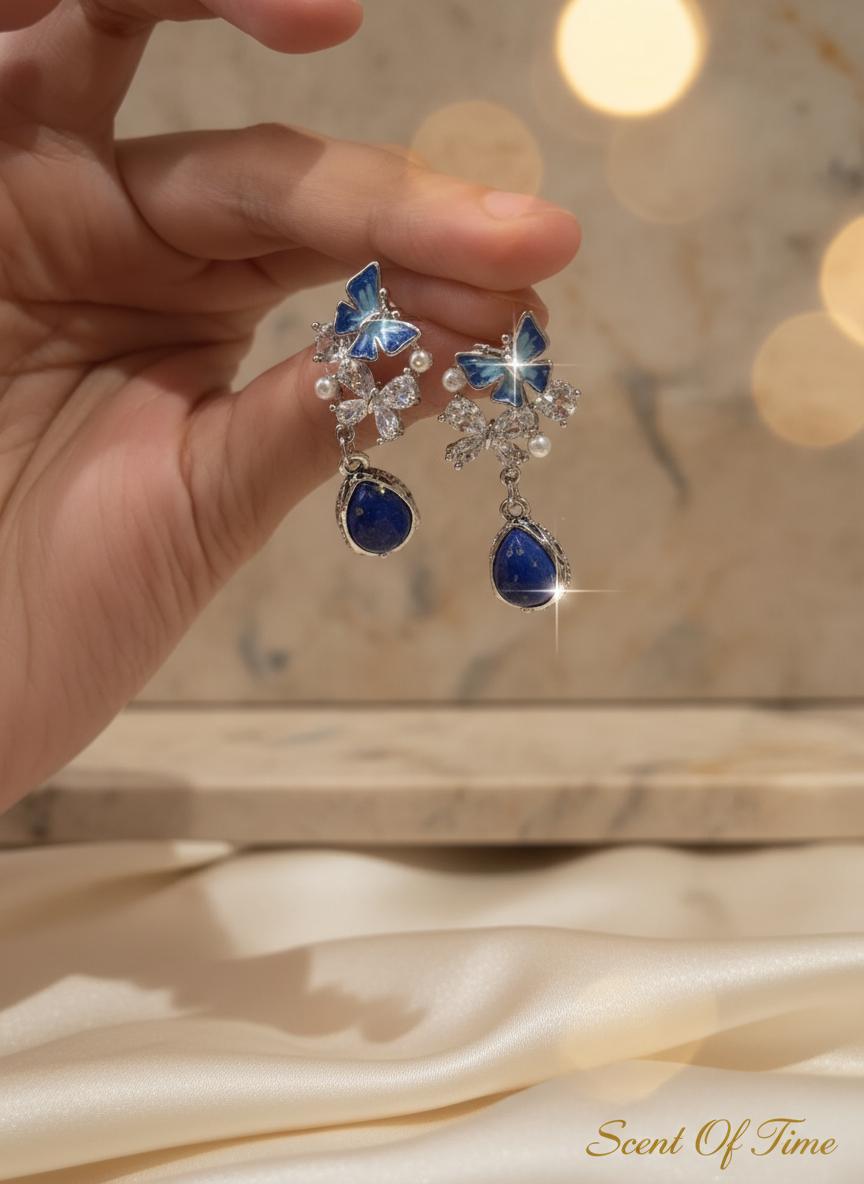 Blue Butterfly Lapis Lazuli Sterling Silver Dangle Earrings