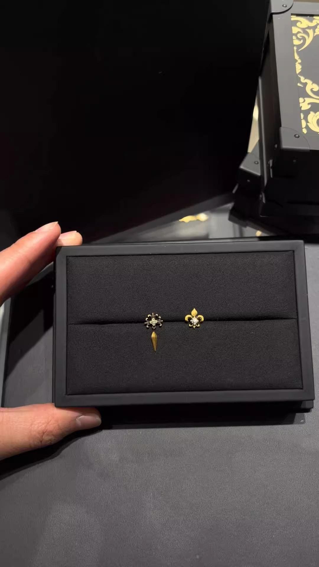 Mismatched Vintage Fleur De Lis Sterling Silver Studs | French Black Gold Earrings