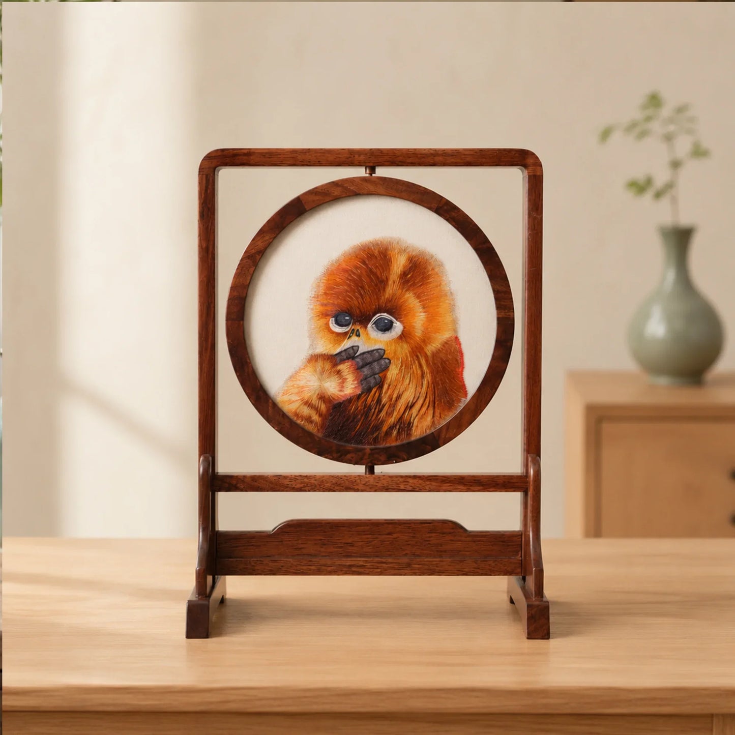 Animal Art Wooden Display Suzhou Embroidery Ornament