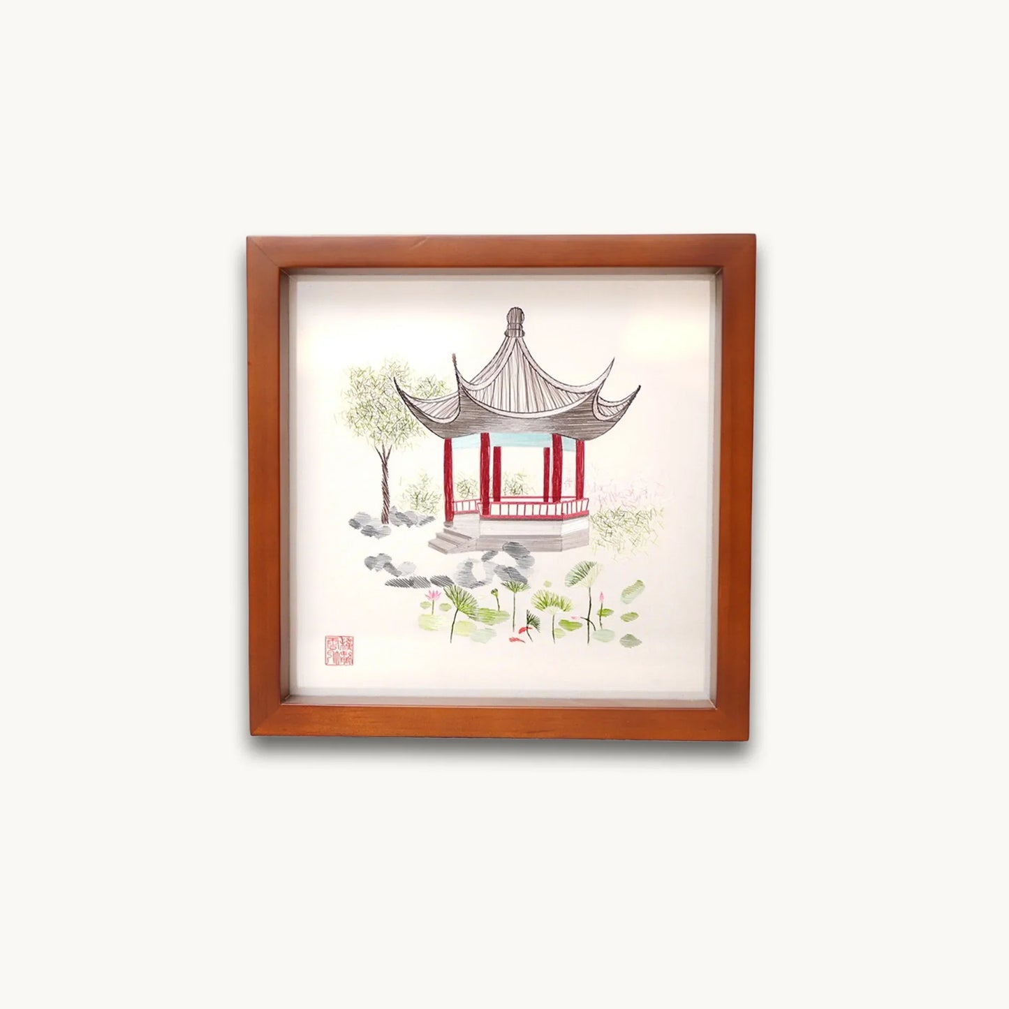 Lotus Pavilion Garden Scene Suzhou Embroidery Ornament