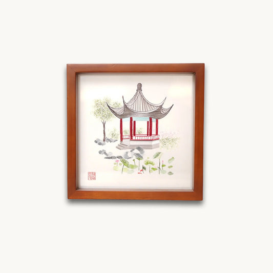 Lotus Pavilion Garden Scene Suzhou Embroidery Ornament