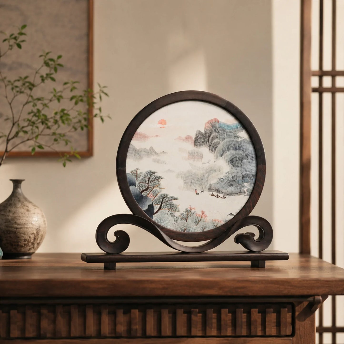 Landscape Scene with Cloud Pattern Wooden Stand Suzhou