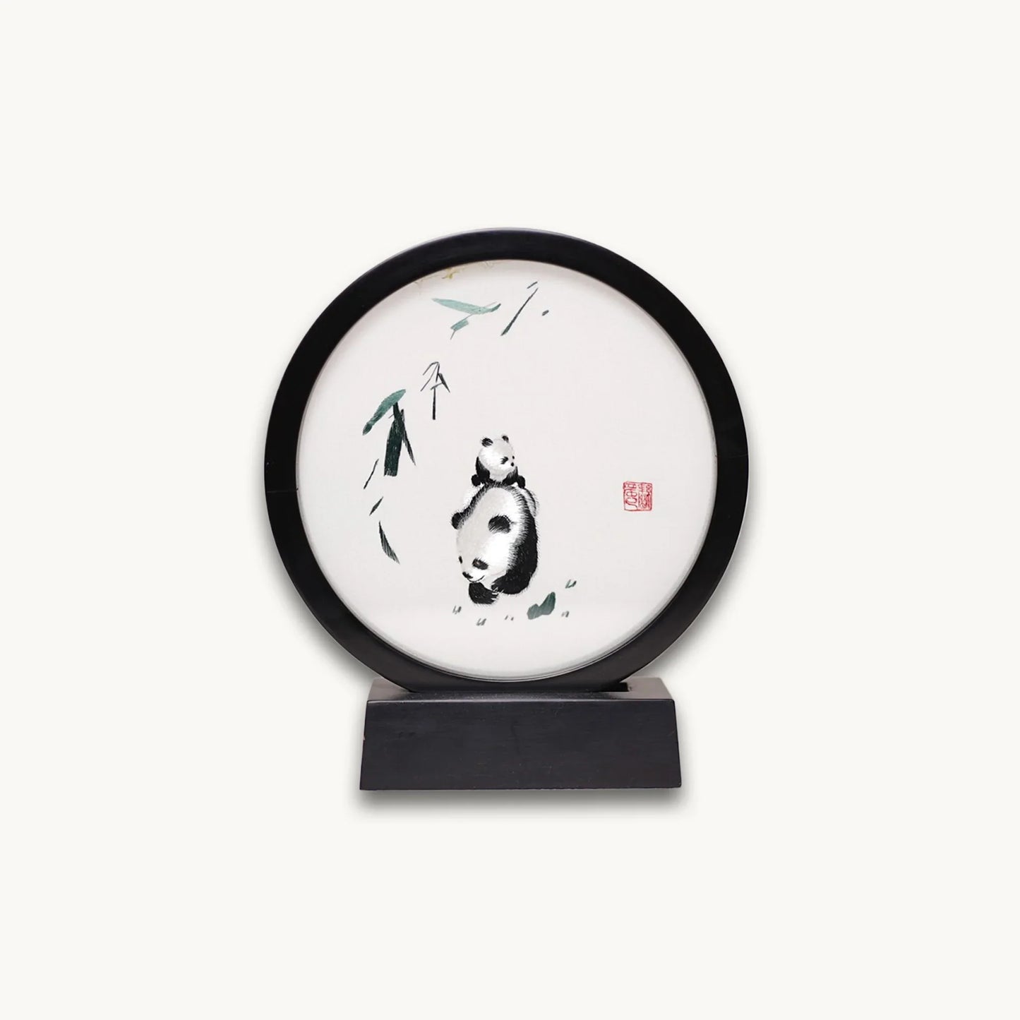 Museum-Quality Panda & Cub Suzhou Embroidery Ornament