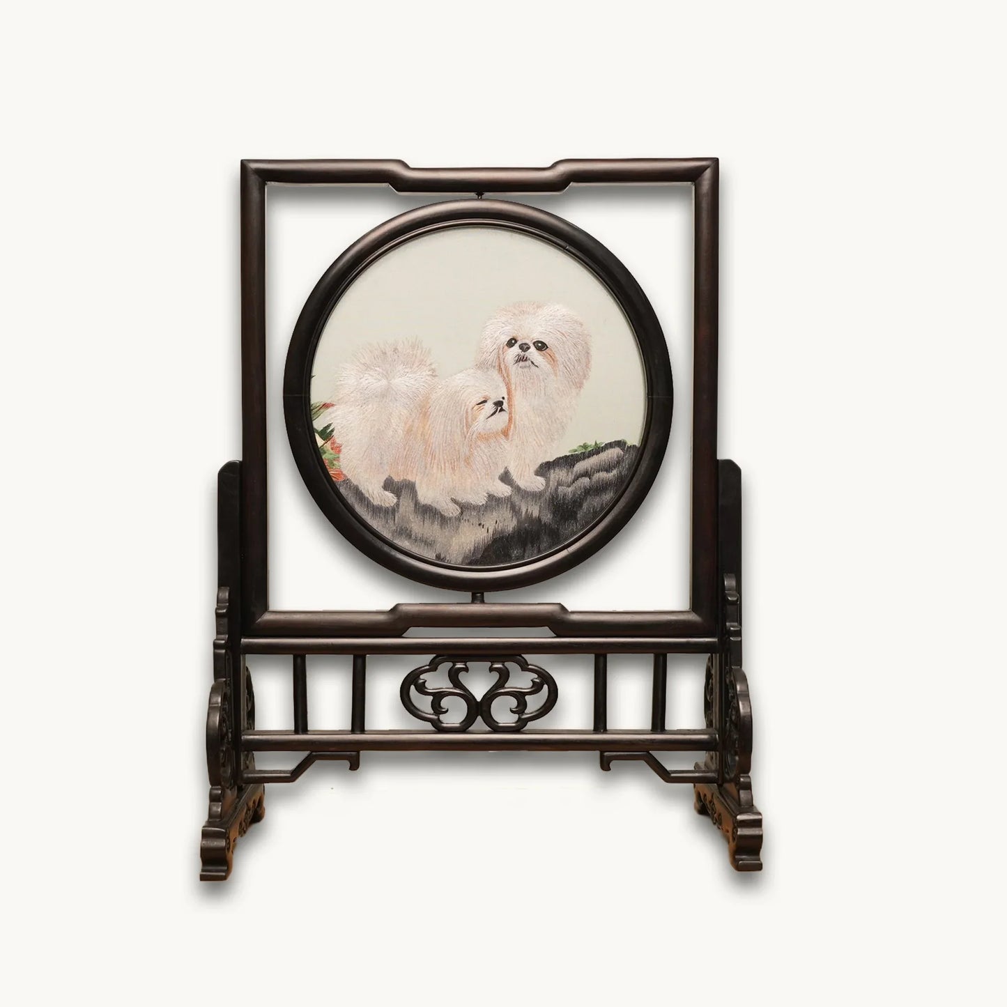 Pekingese Dogs Rectangular Screen Suzhou Embroidery Ornament