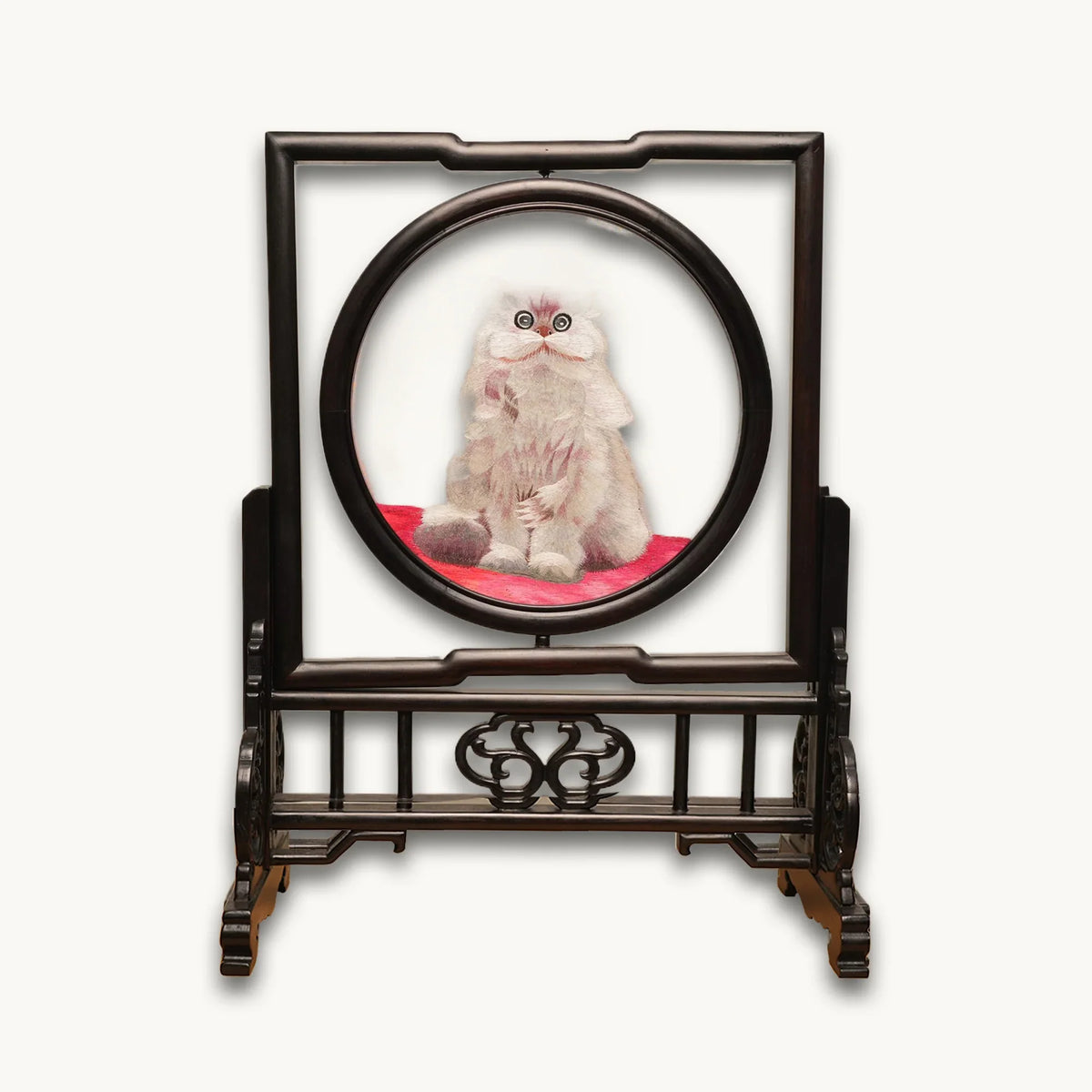 Grey Persian Cat Rectangular Screen Suzhou Embroidery