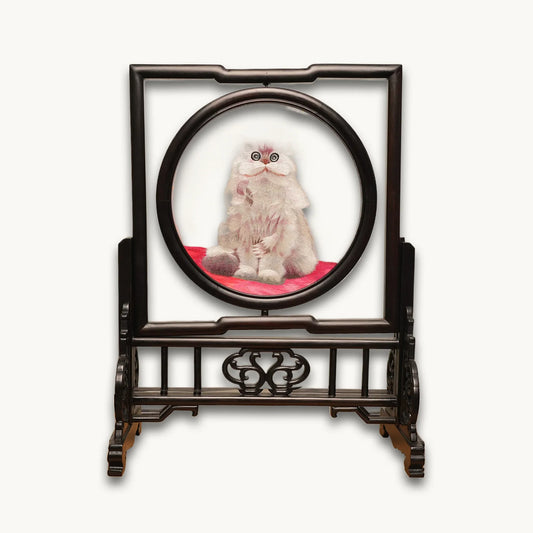Grey Persian Cat Rectangular Screen Suzhou Embroidery