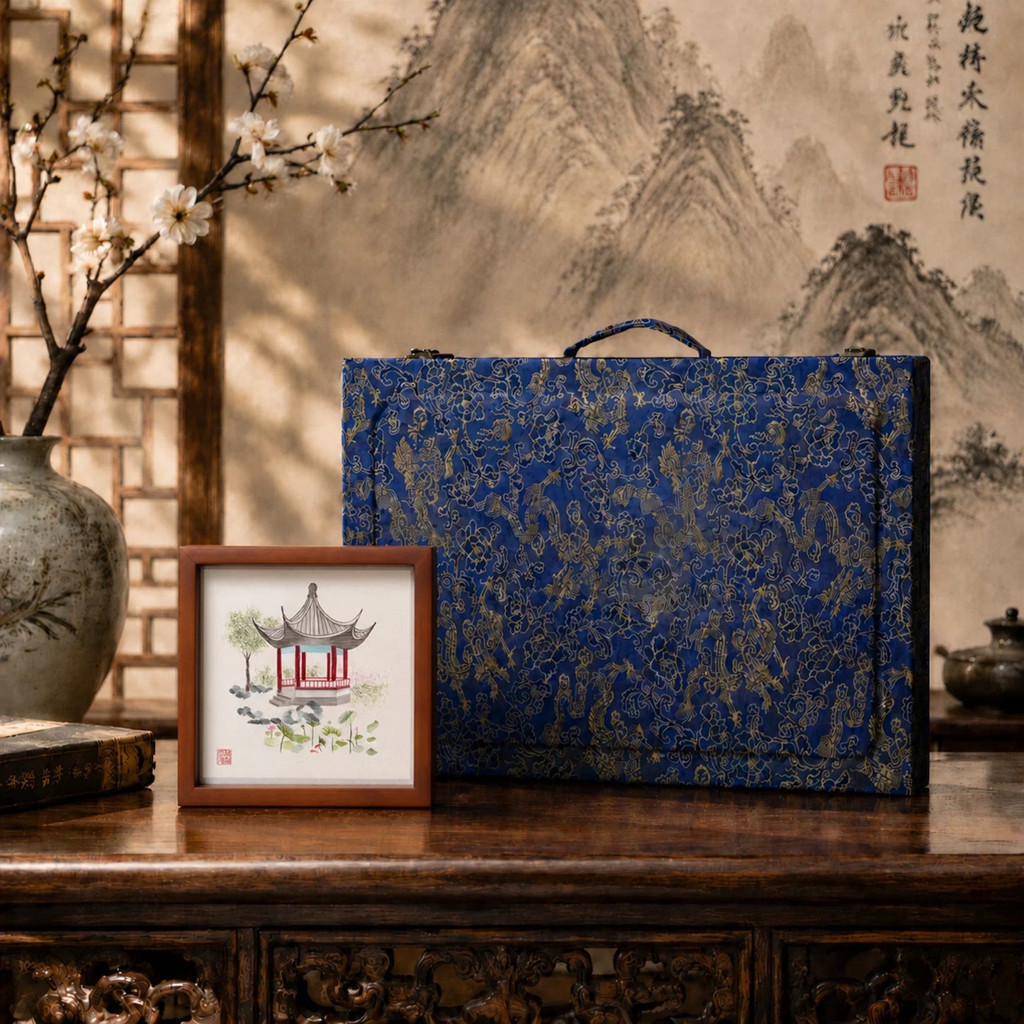 Lotus Pavilion Garden Scene Suzhou Embroidery Ornament