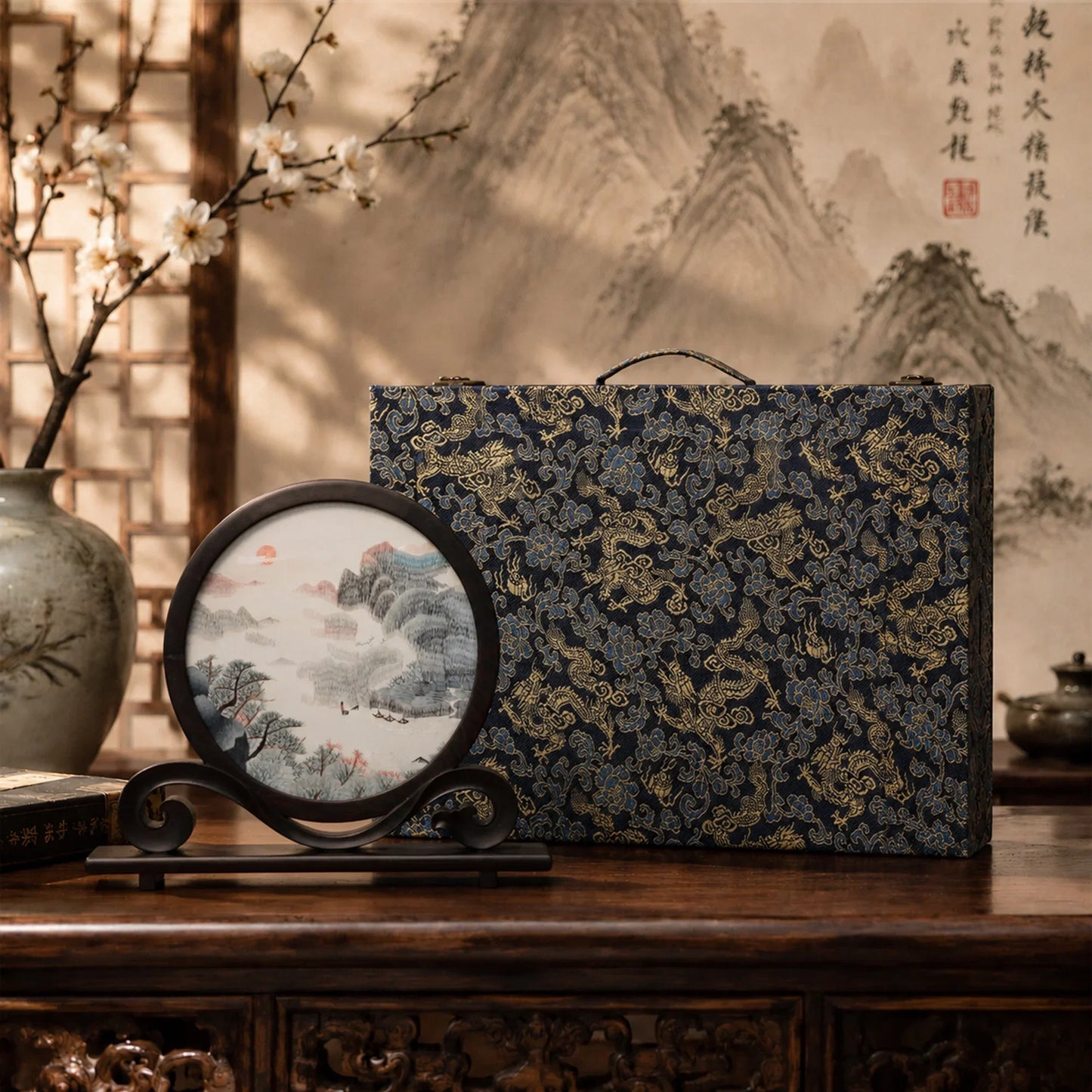 Landscape Scene with Cloud Pattern Wooden Stand Suzhou