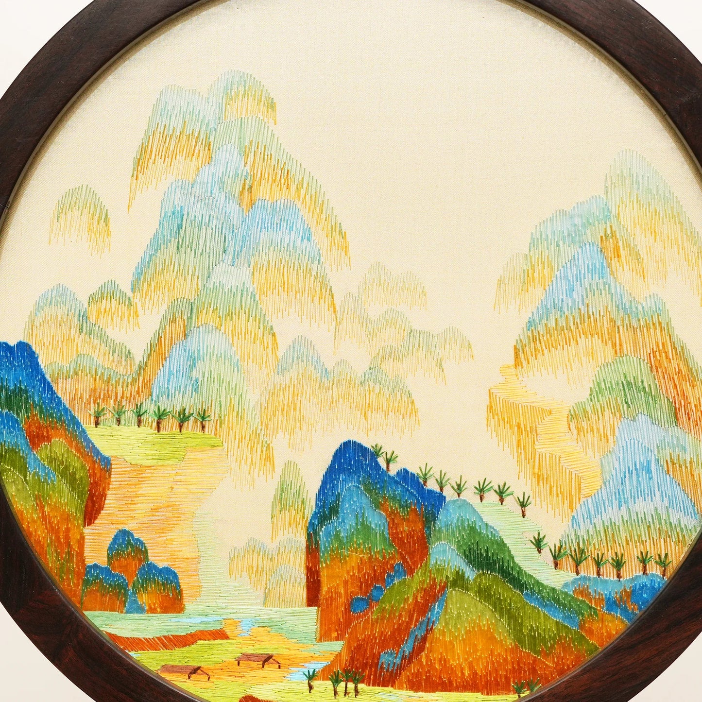 Blue Green Landscape Round Frame Suzhou Embroidery Ornament
