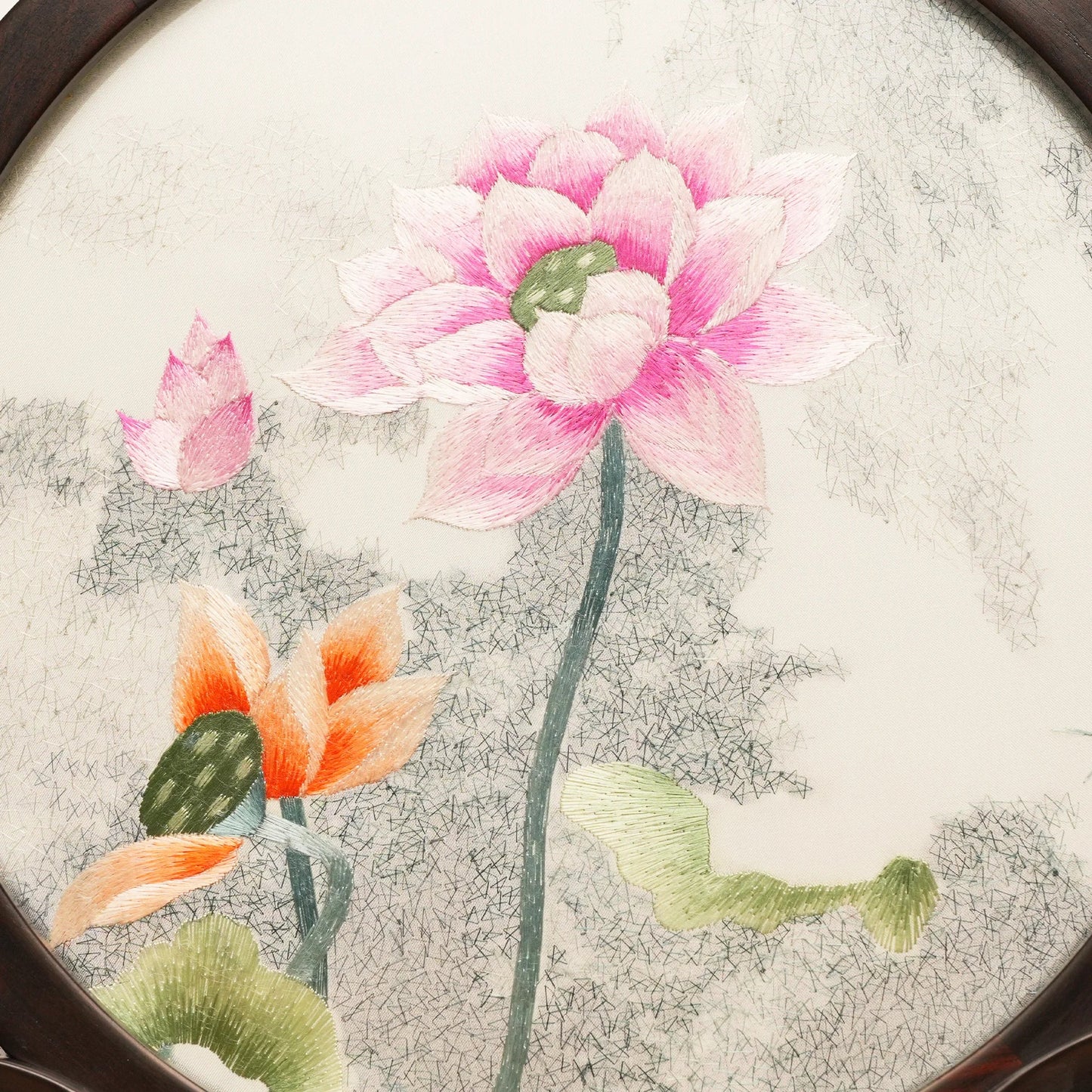 Lotus Blossom Round Frame Suzhou Embroidery Ornament