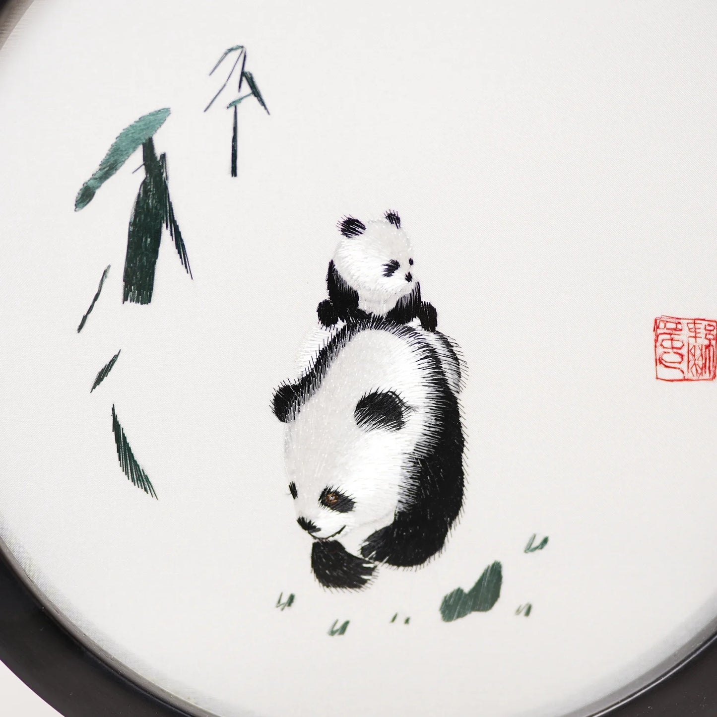 Museum-Quality Panda & Cub Suzhou Embroidery Ornament