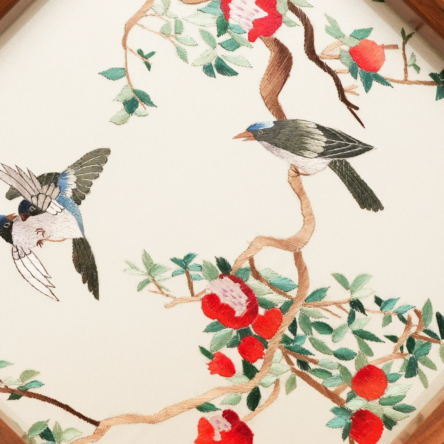 Birds and Pomegranate Octagonal Frame Suzhou Embroidery