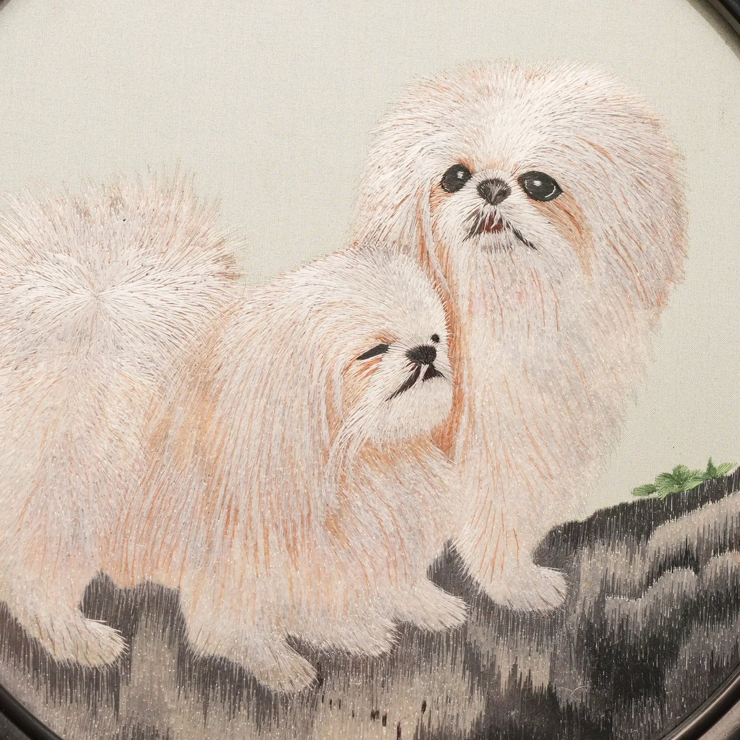 Pekingese Dogs Rectangular Screen Suzhou Embroidery Ornament