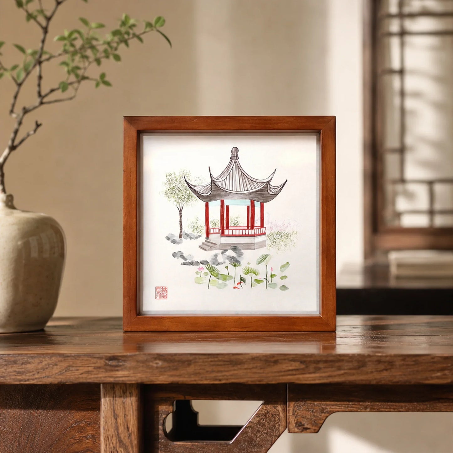 Lotus Pavilion Garden Scene Suzhou Embroidery Ornament