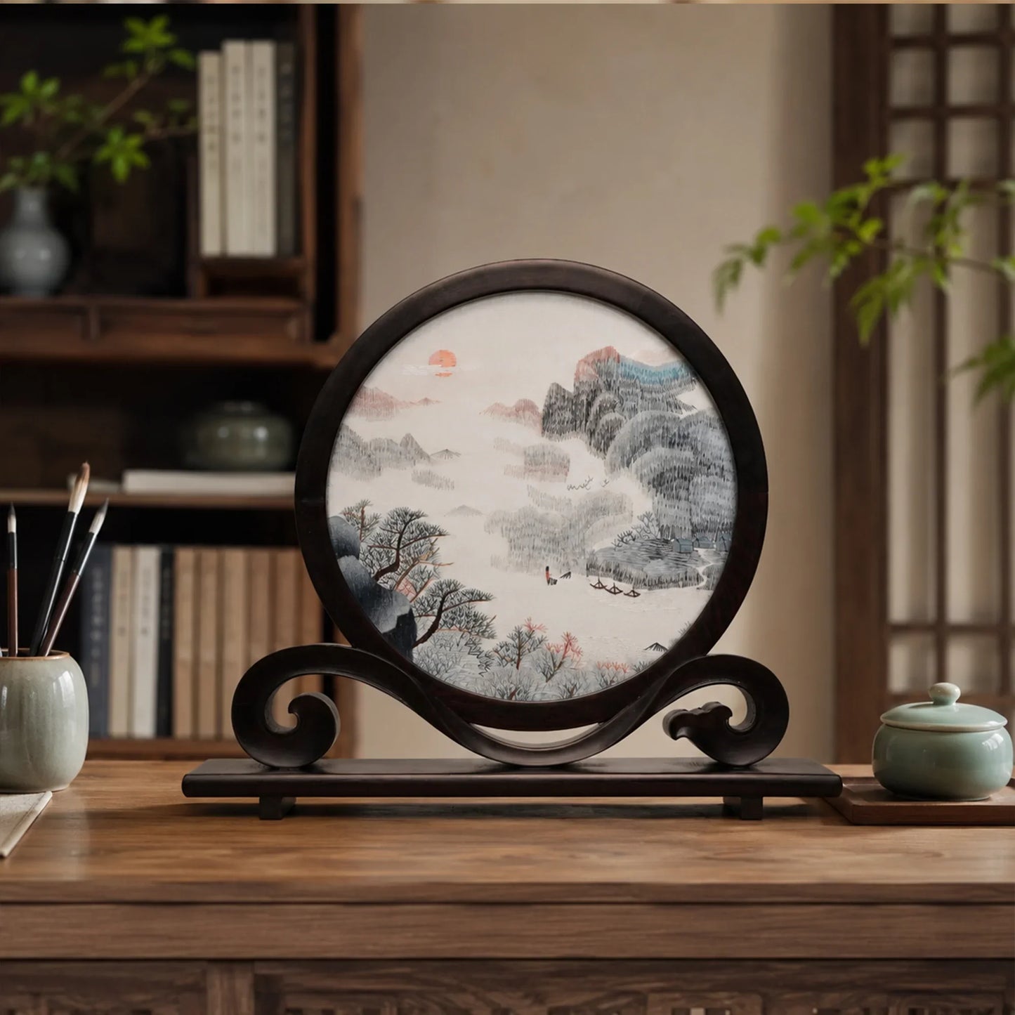 Landscape Scene with Cloud Pattern Wooden Stand Suzhou