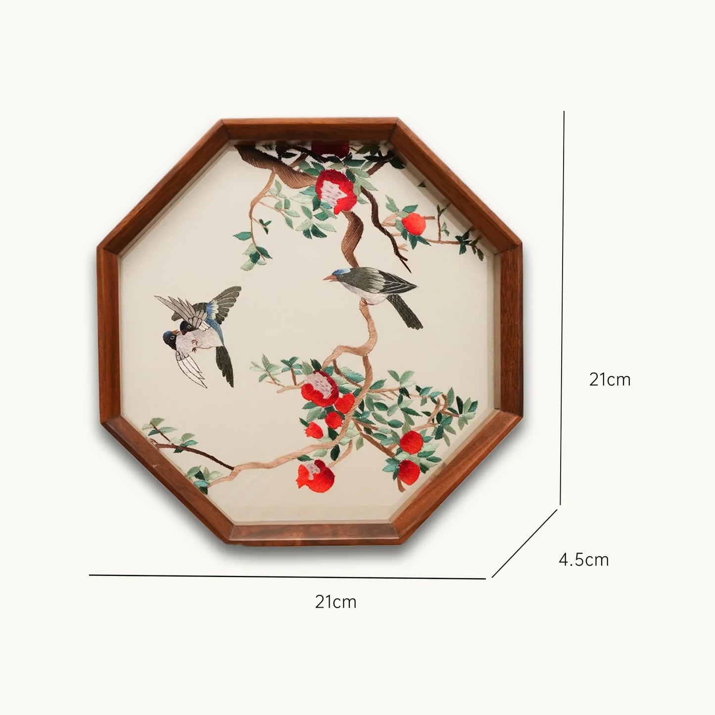 Birds and Pomegranate Octagonal Frame Suzhou Embroidery