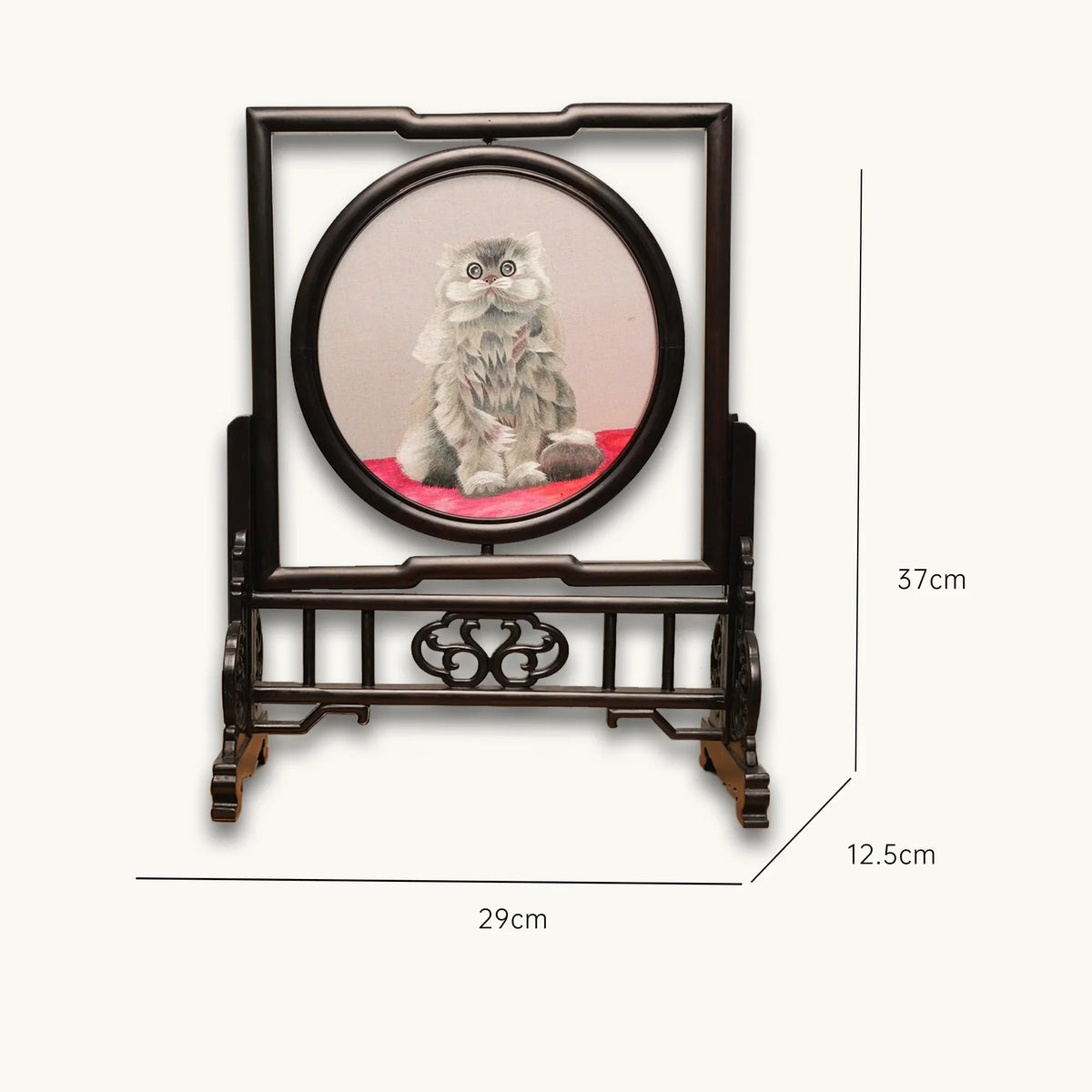 Grey Persian Cat Rectangular Screen Suzhou Embroidery