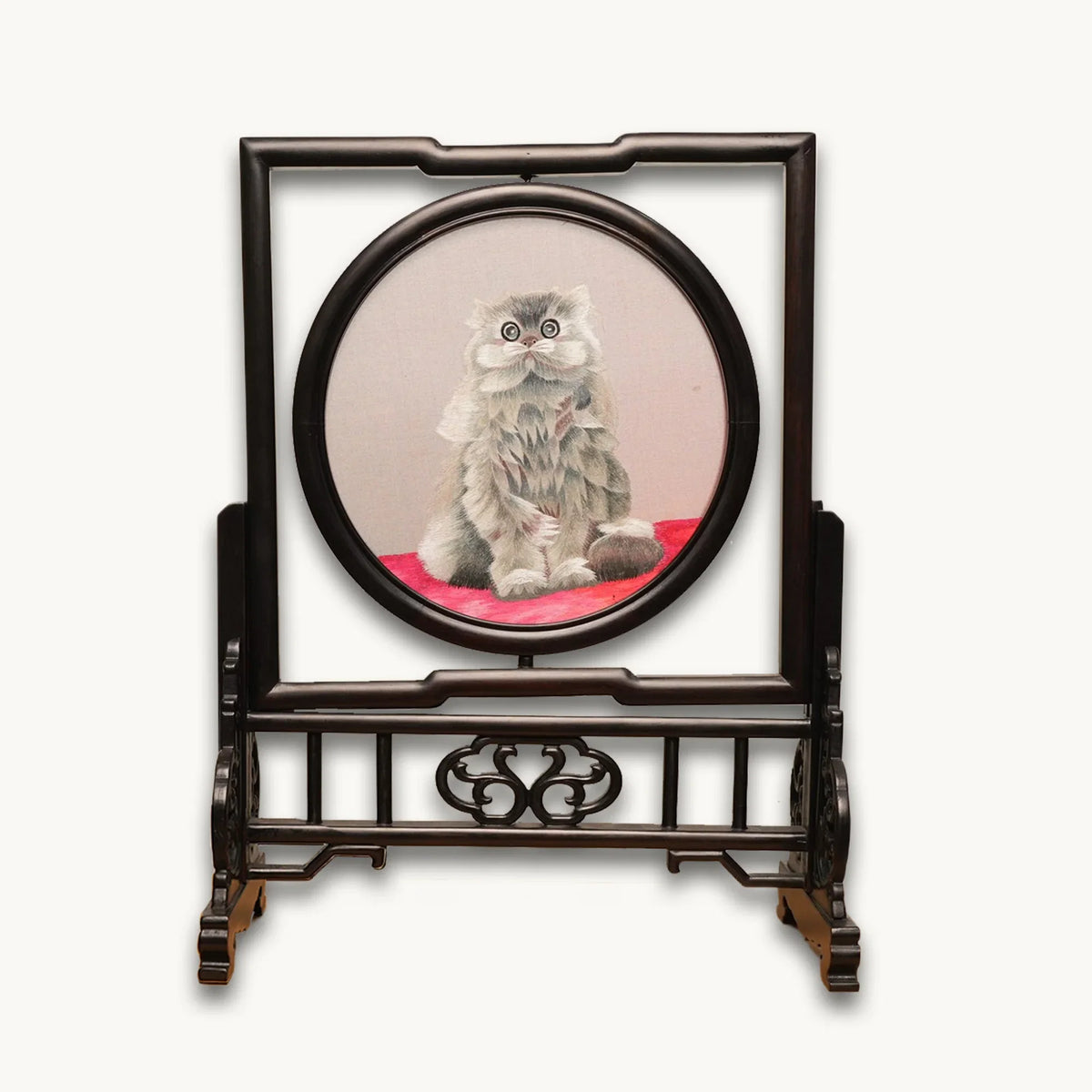 Grey Persian Cat Rectangular Screen Suzhou Embroidery