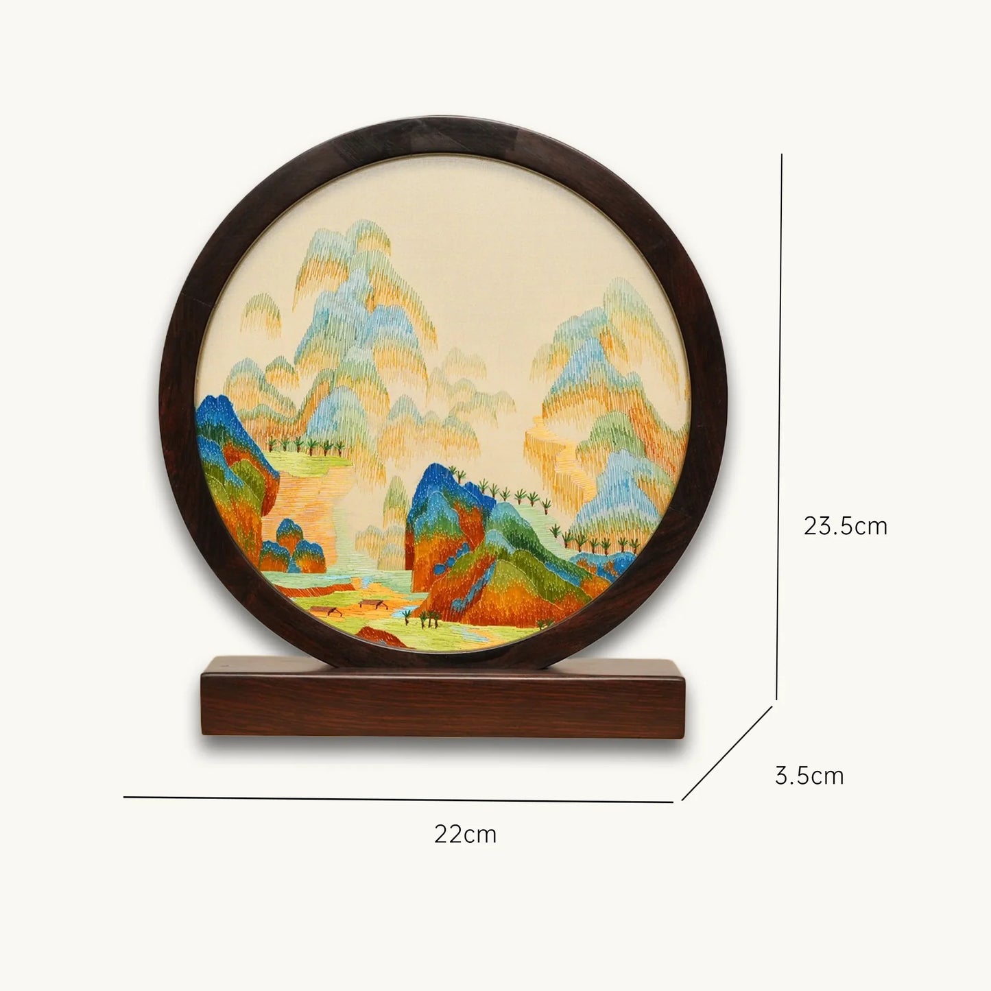 Blue Green Landscape Round Frame Suzhou Embroidery Ornament
