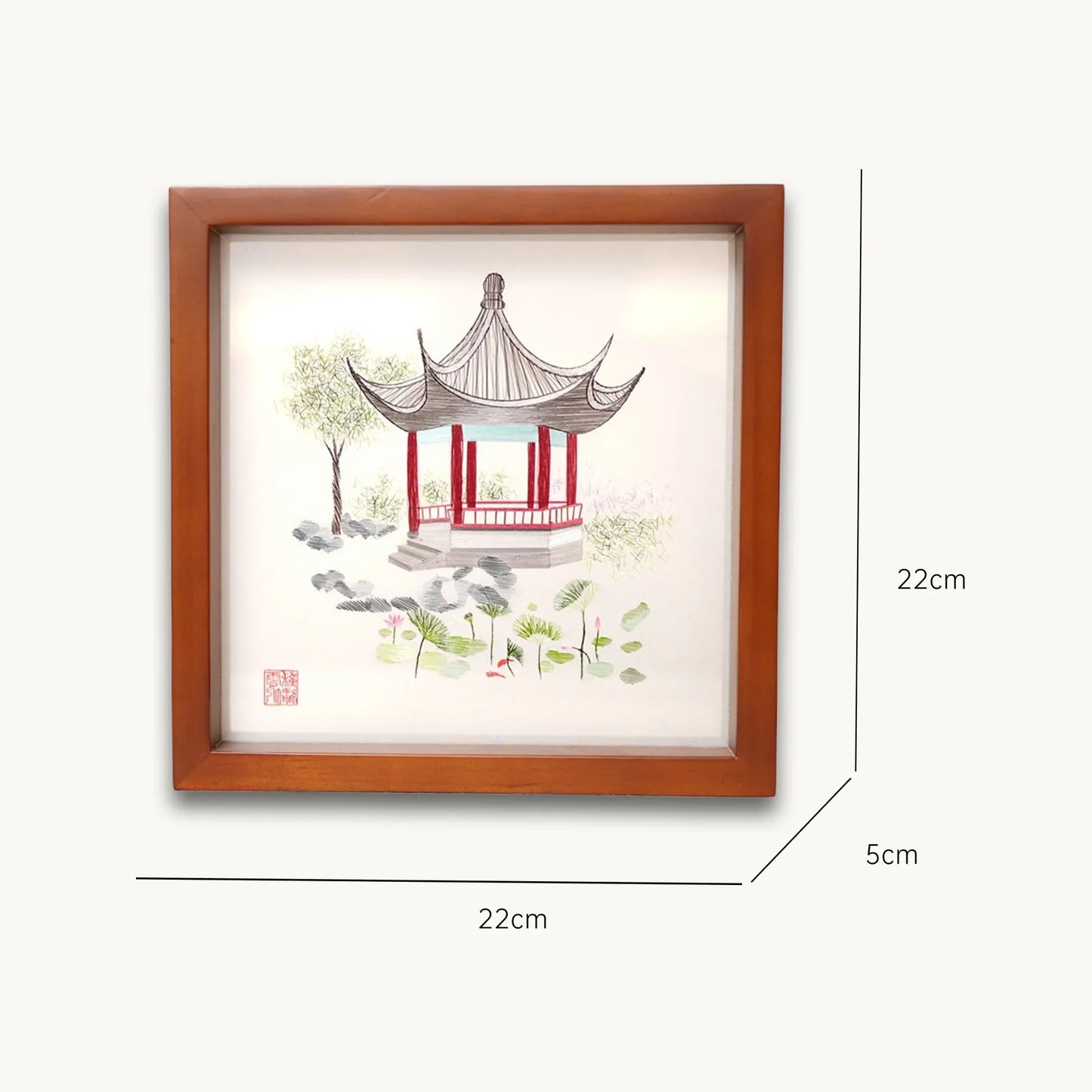 Lotus Pavilion Garden Scene Suzhou Embroidery Ornament