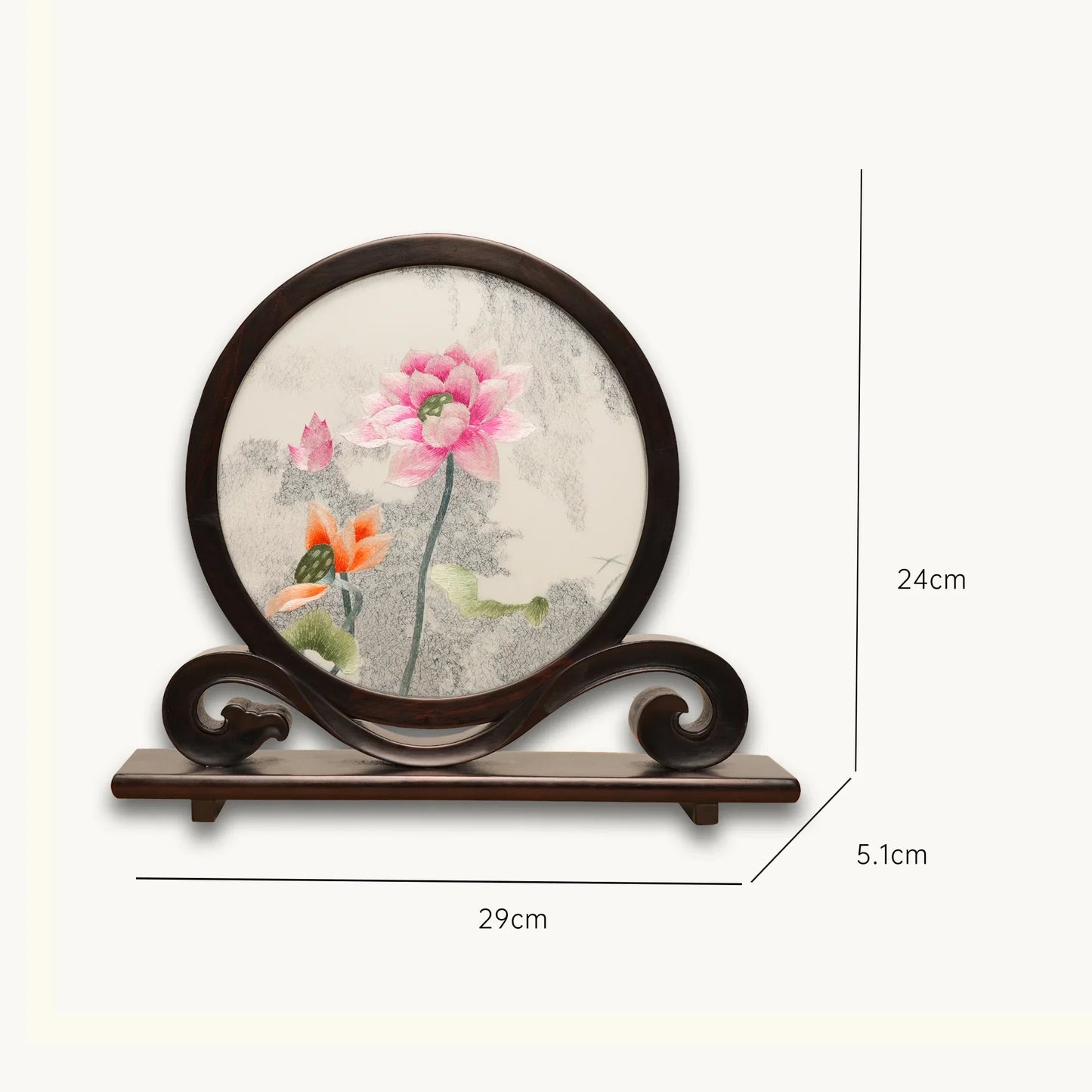 Lotus Blossom Round Frame Suzhou Embroidery Ornament