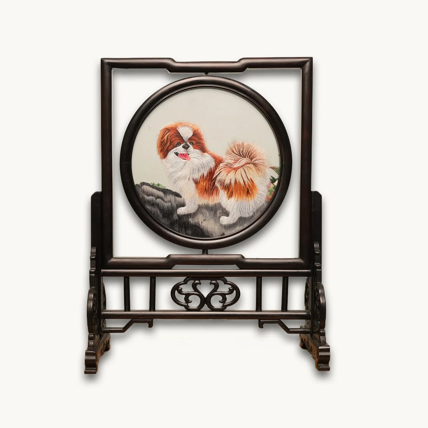 Pekingese Dogs Rectangular Screen Suzhou Embroidery Ornament