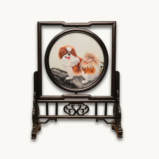 Pekingese Dogs Rectangular Screen Suzhou Embroidery Ornament