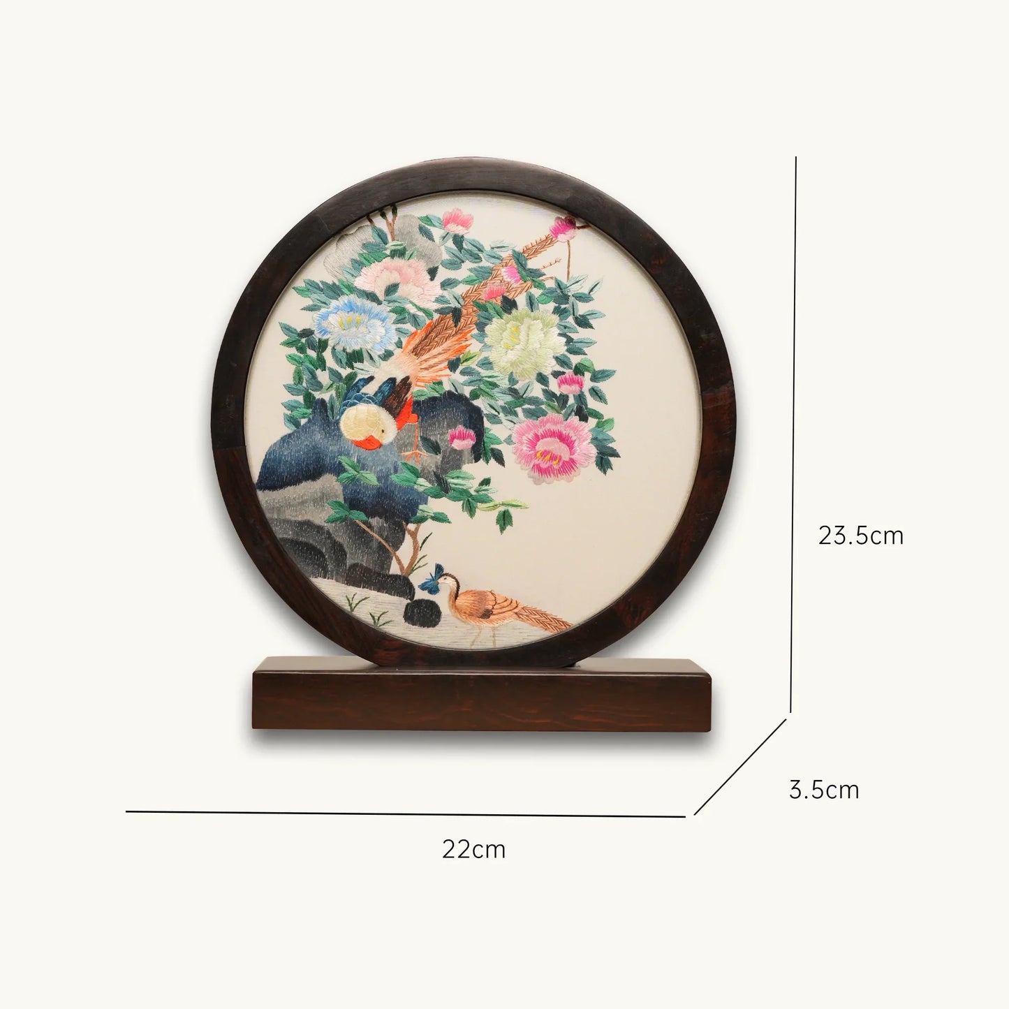 Pheasant and Peony Round Frame Suzhou Embroidery Ornament