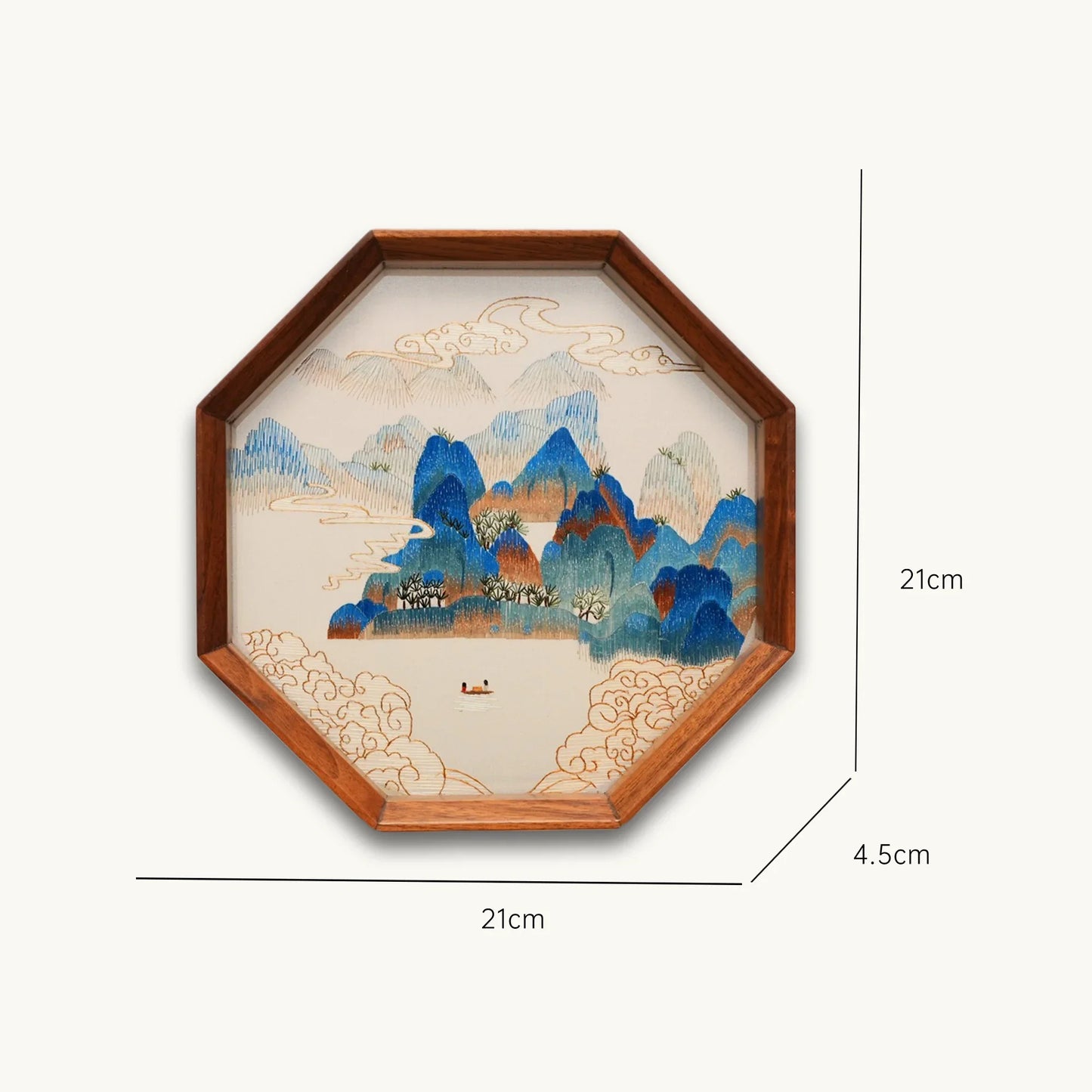 Blue Green Landscape Octagonal Frame Suzhou Embroidery
