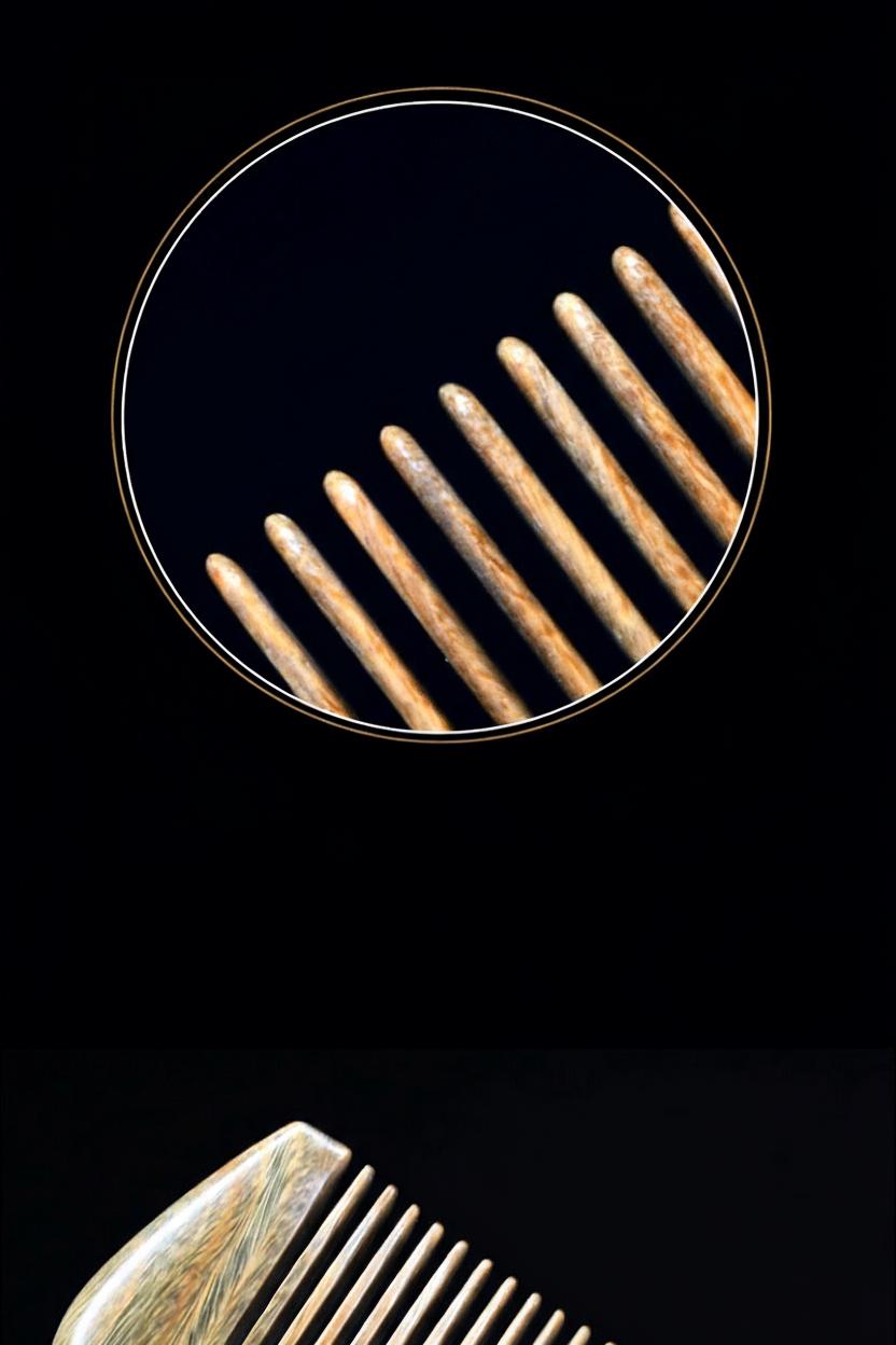 Close-up of a wooden comb with a black background