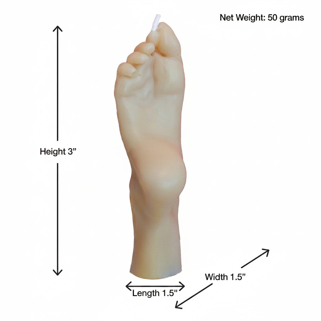 Model of a foot with measurements on a white background
