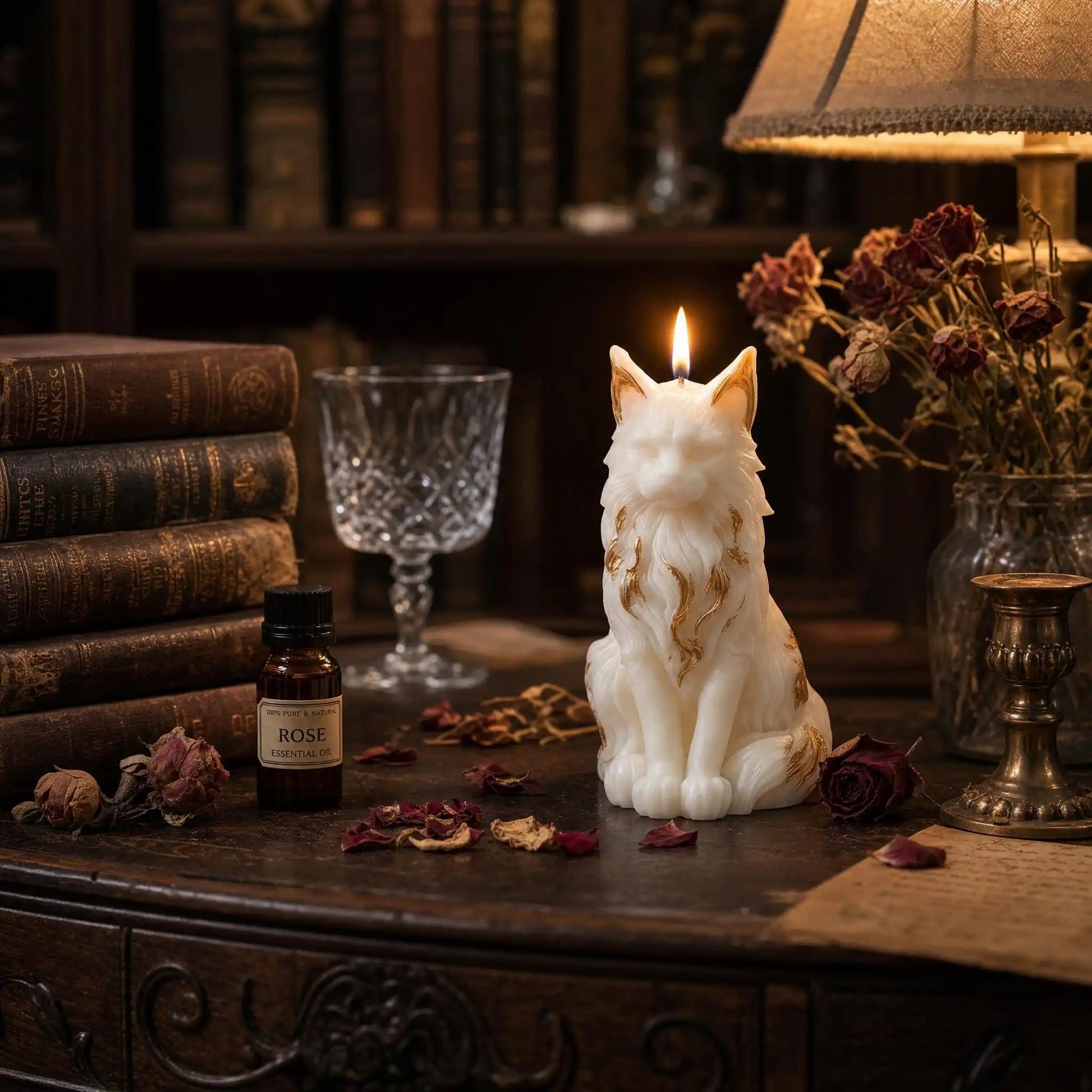 Gold Gilded Maine Coon Cat Candle Luxury Scented Sculpture Gift for Cat Lovers