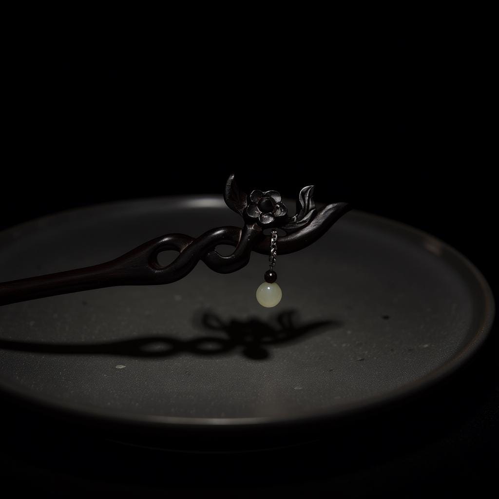 Hair pin with a glowing bead on a dark background