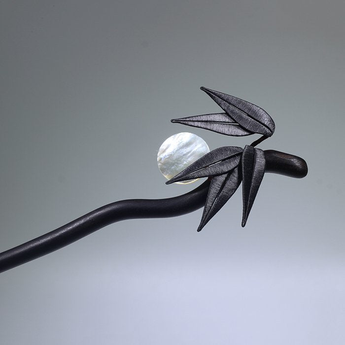 Handmade Chan Hua bamboo leaf sandalwood hair stick for vintage hairstyles