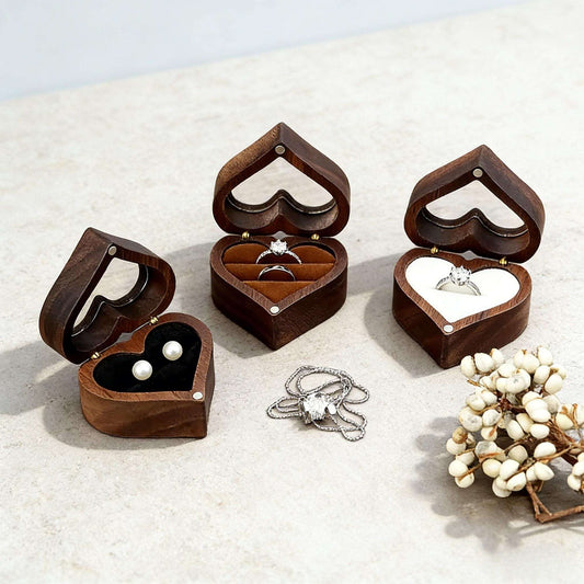  Handmade Walnut Wood Heart Ring Box for Engagement Proposal.