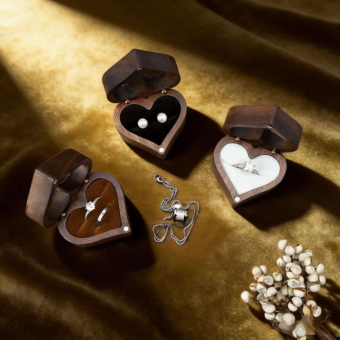 Handmade Walnut Wood Heart Ring Box, Engagement, Wedding