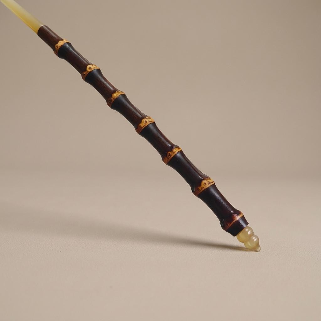 Decorative staff with bamboo-like design on a beige background