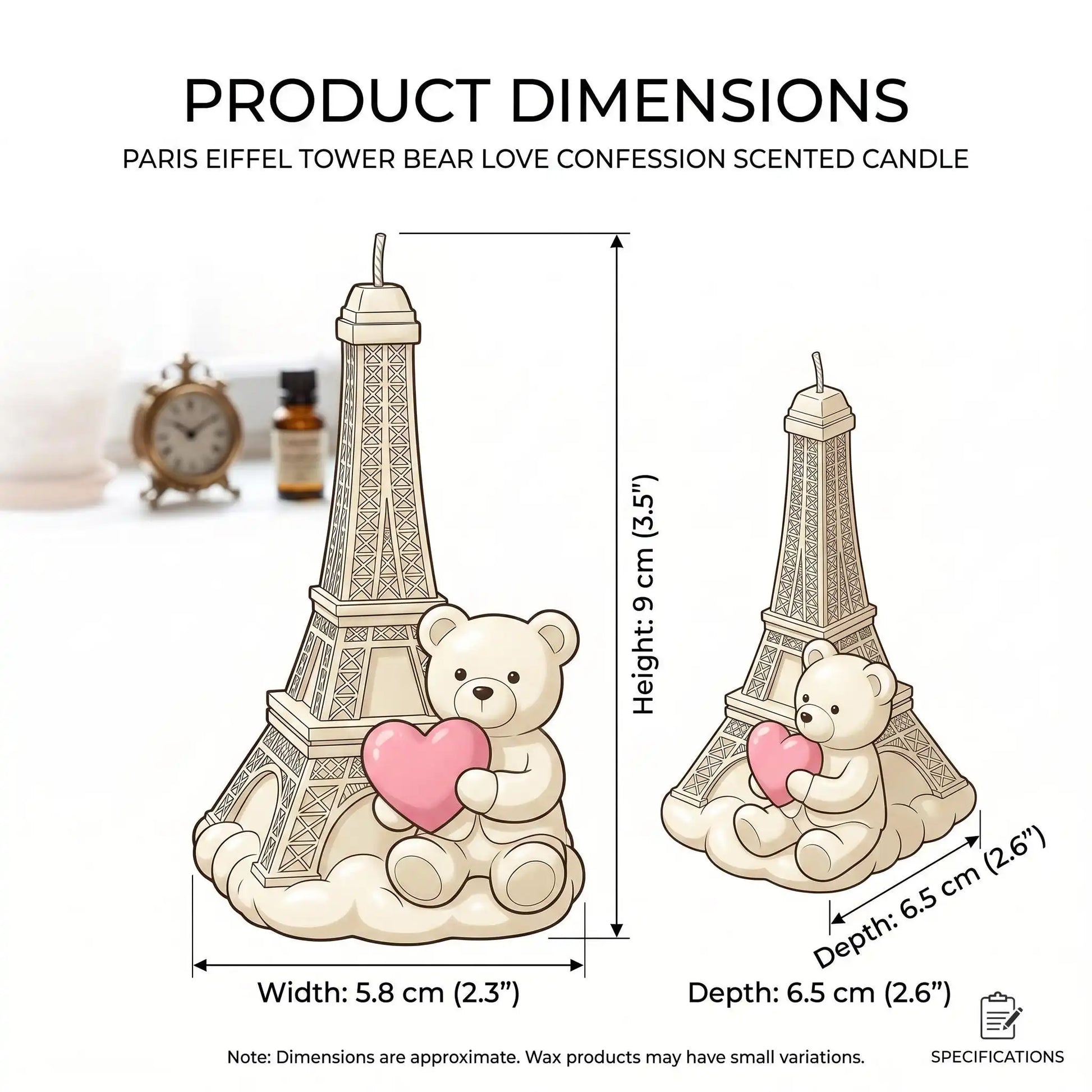 Size chart of the Paris Eiffel Tower Bear Candle Romantic Love Confession Scented Gift