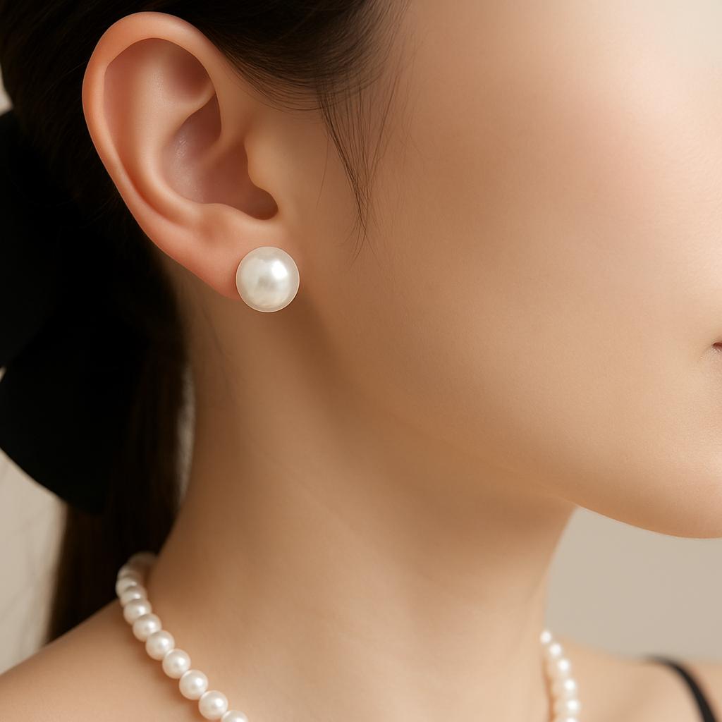 Pearl earring worn by a person with a blurred background