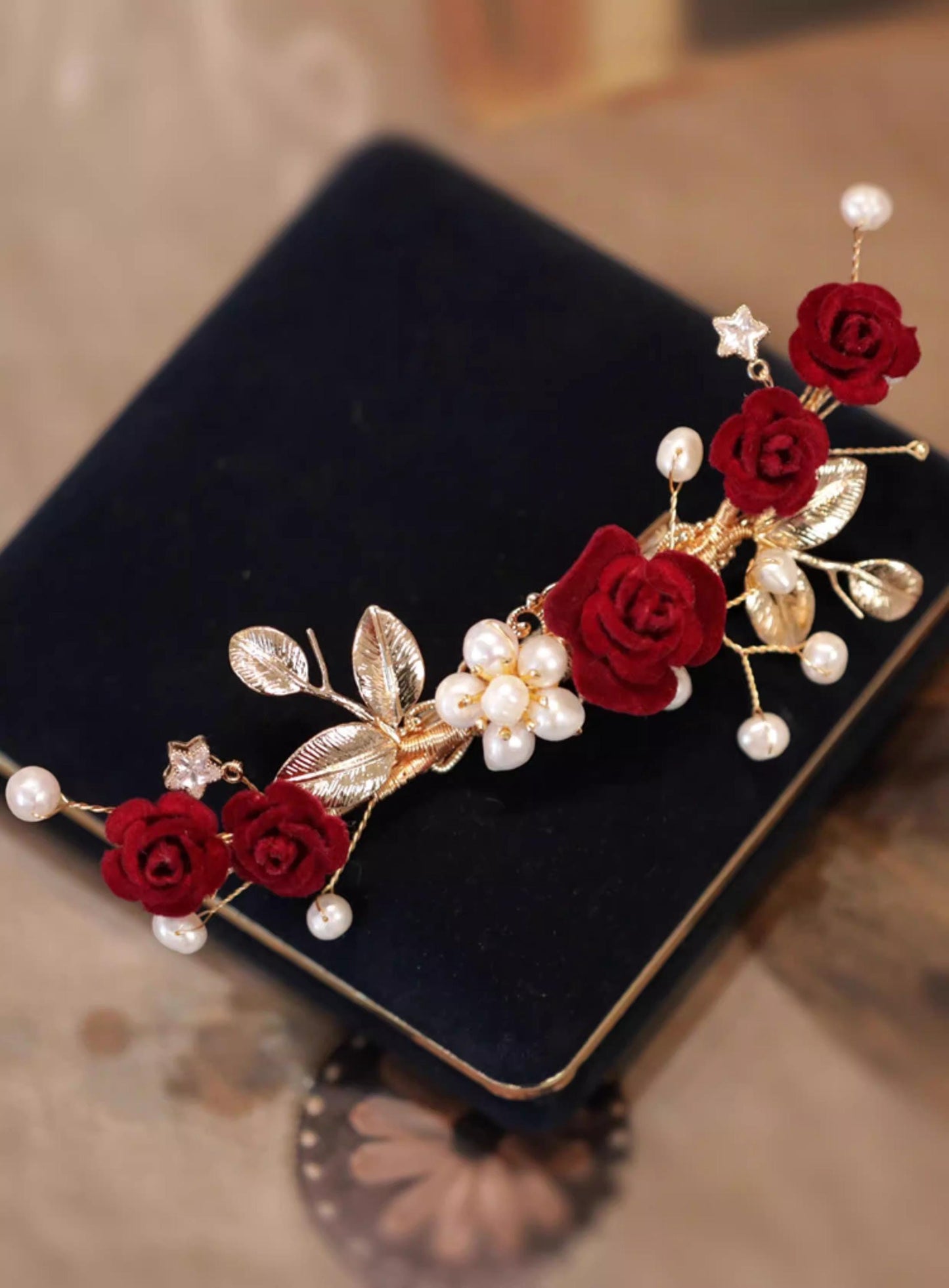 Red Poppy Ronghua Velvet Flower Hair Clip for Hanfu Wedding Bridal Accessory