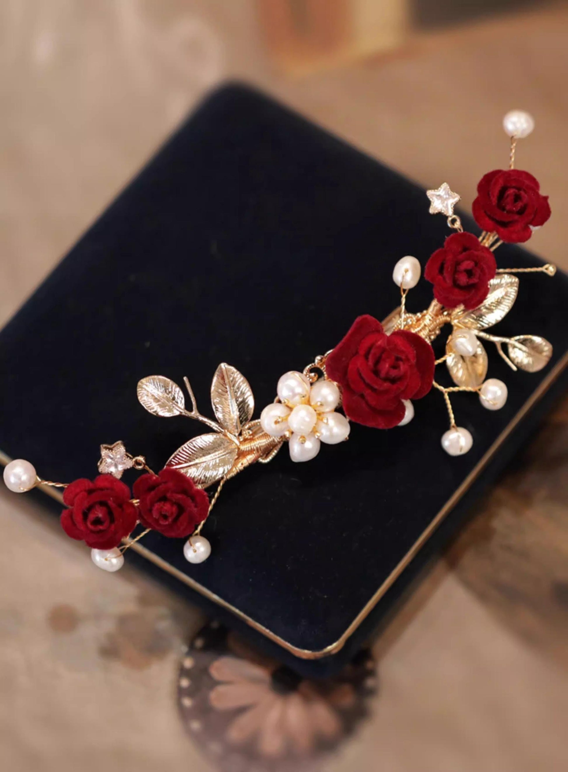 Red Poppy Ronghua Velvet Flower Hair Clip for Hanfu Wedding Bridal Accessory