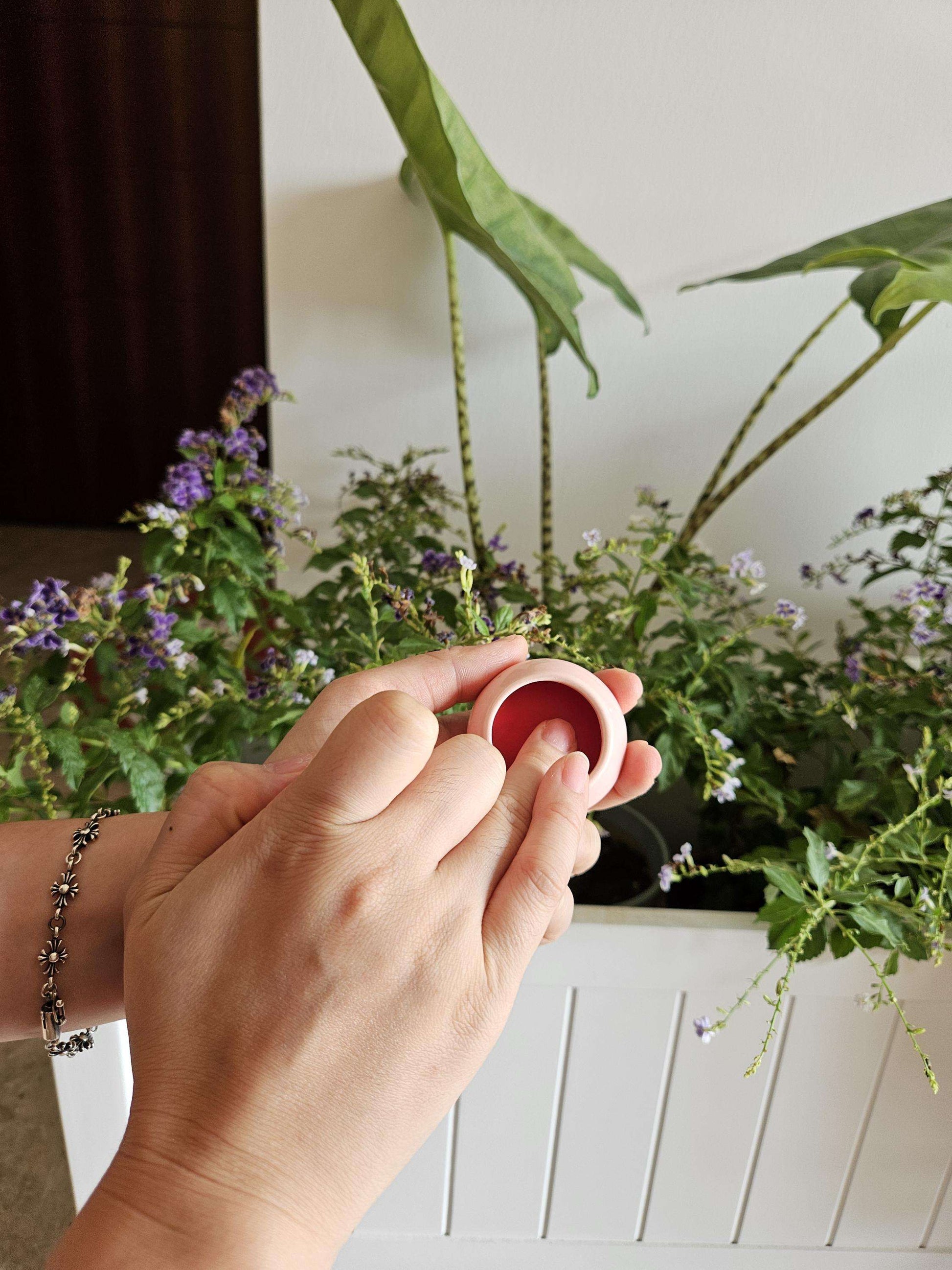 Natural Rose Petals Lip Balm &amp; Cheek Stain | Plant Based rouge in Ceramic Pot