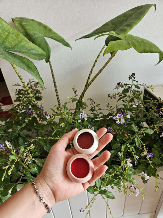 Natural Rose Petals Lip Balm &amp; Cheek Stain | Plant Based rouge in Ceramic Pot