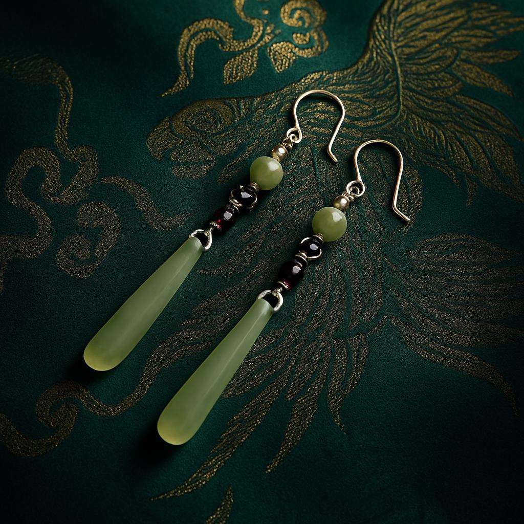 Natural Jade Dangling Earrings | Sterling Silver | New Chinese Style | Unique Women's Accessory