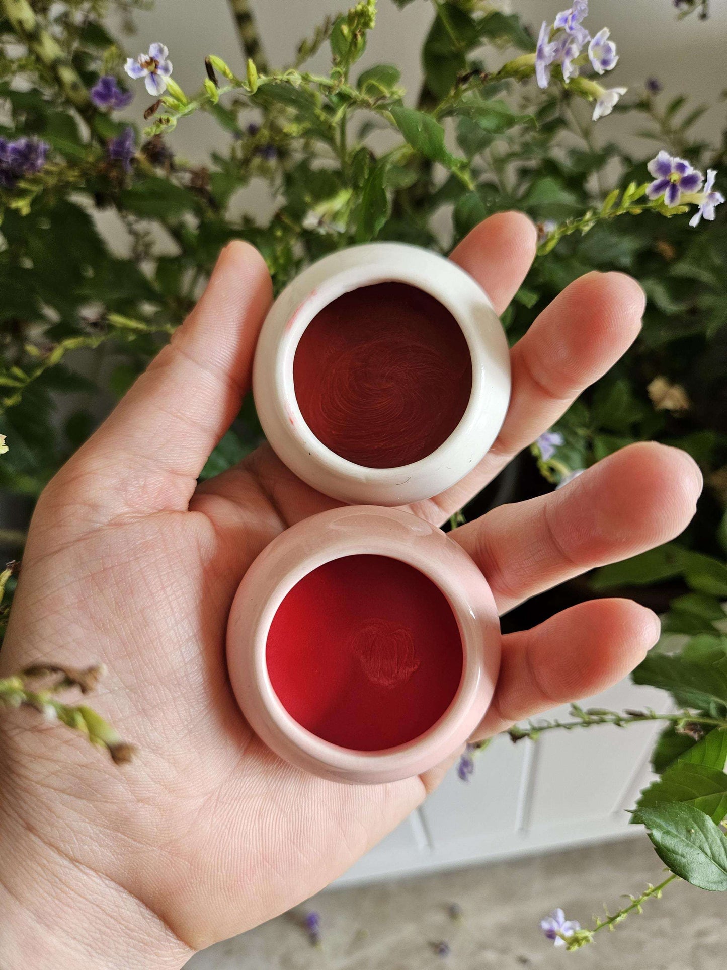 Natural Rose Petals Lip Balm &amp; Cheek Stain | Plant Based rouge in Ceramic Pot