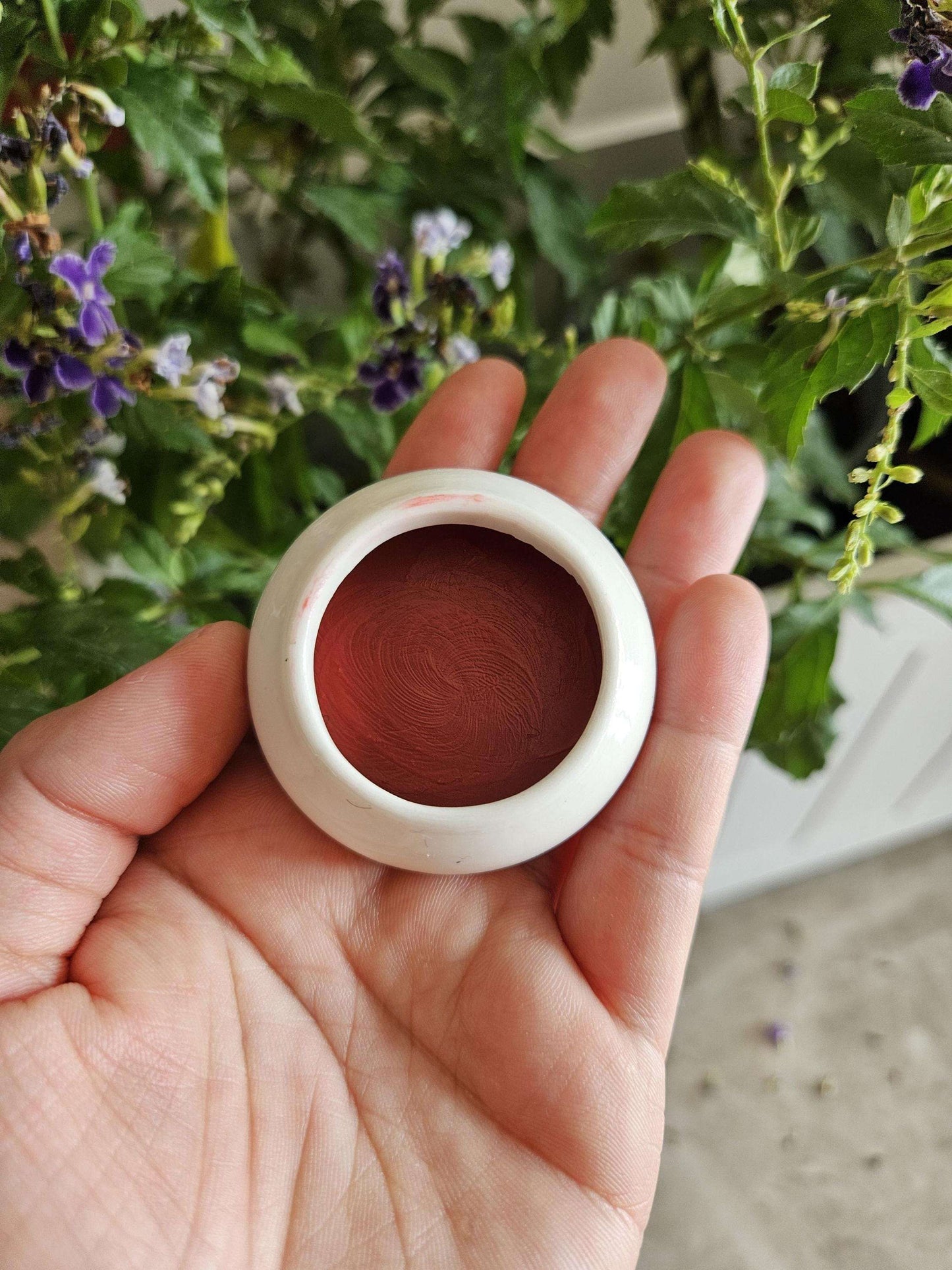 Natural Rose Petals Lip Balm &amp; Cheek Stain | Plant Based rouge in Ceramic Pot